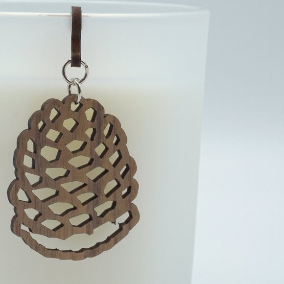 Handcrafted Walnut Pine Cone Candle Charm | Rustic Candle Jewelry - Picture 2 of 3